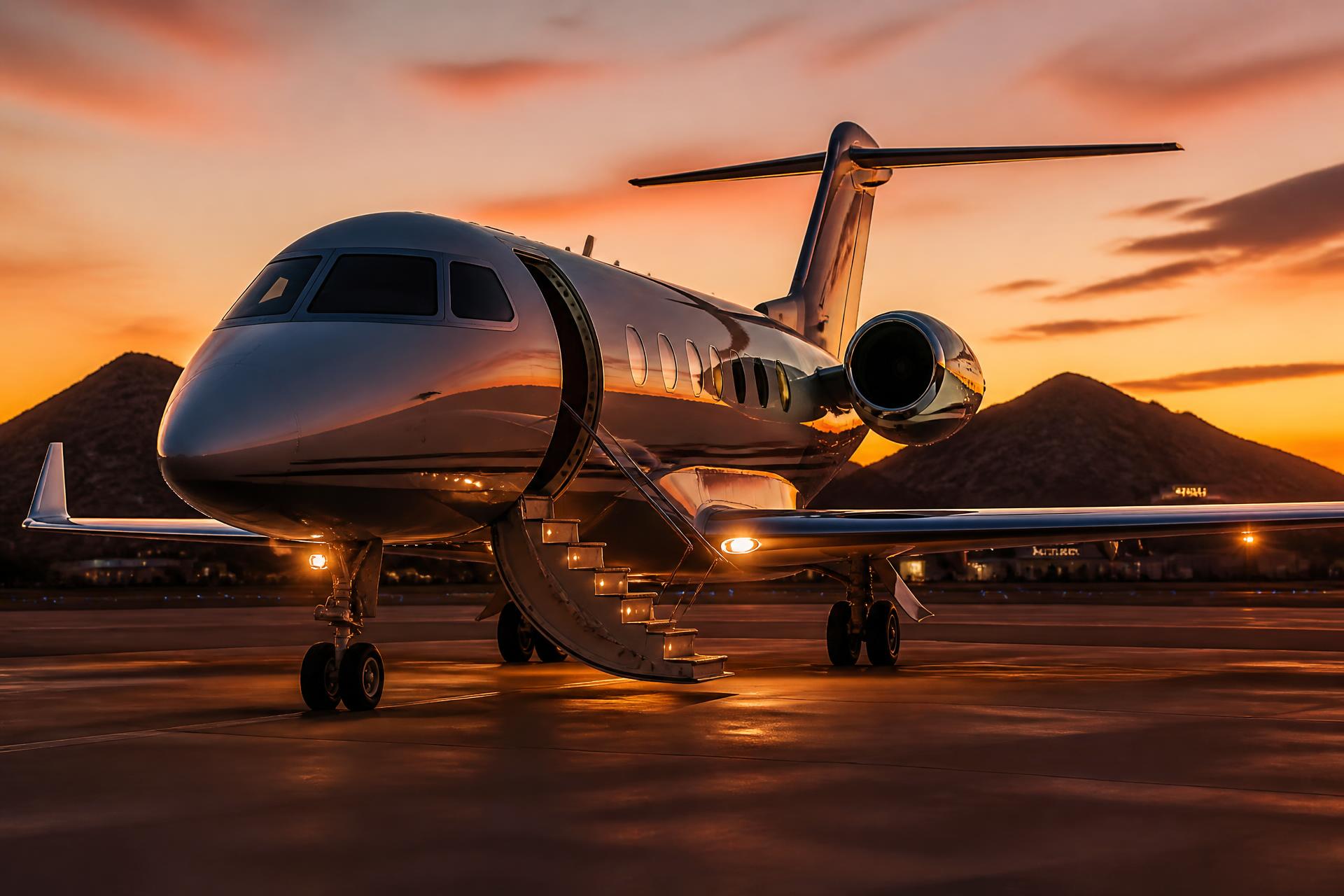 Private jet at Scottsdale Airport at dusk
