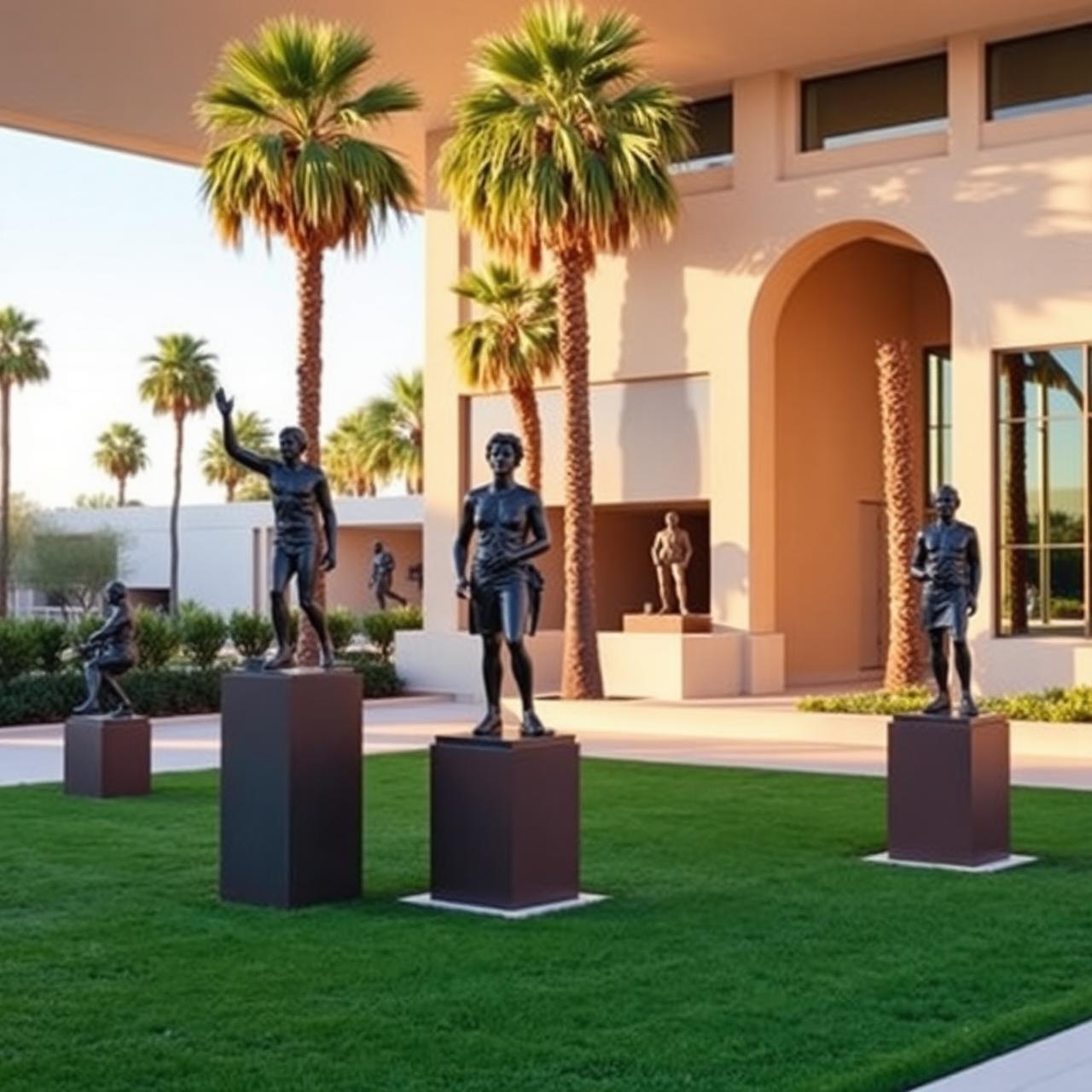 Civic Center sculpture garden with bronze figures