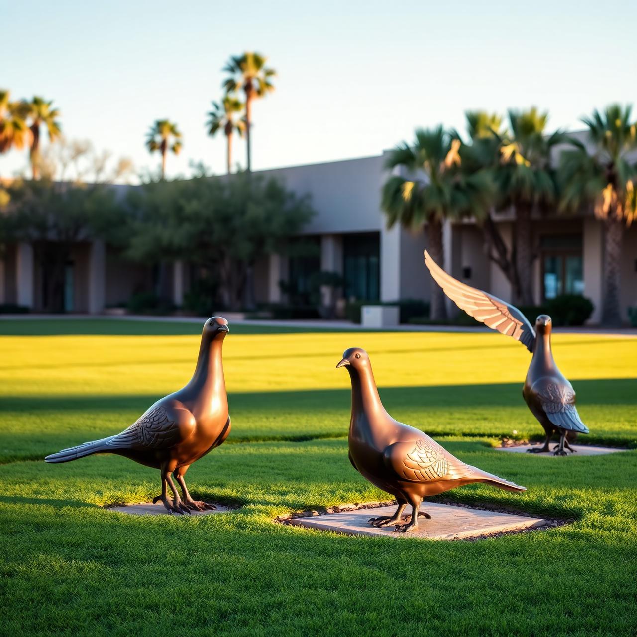 Bronze doves on the mall lawn