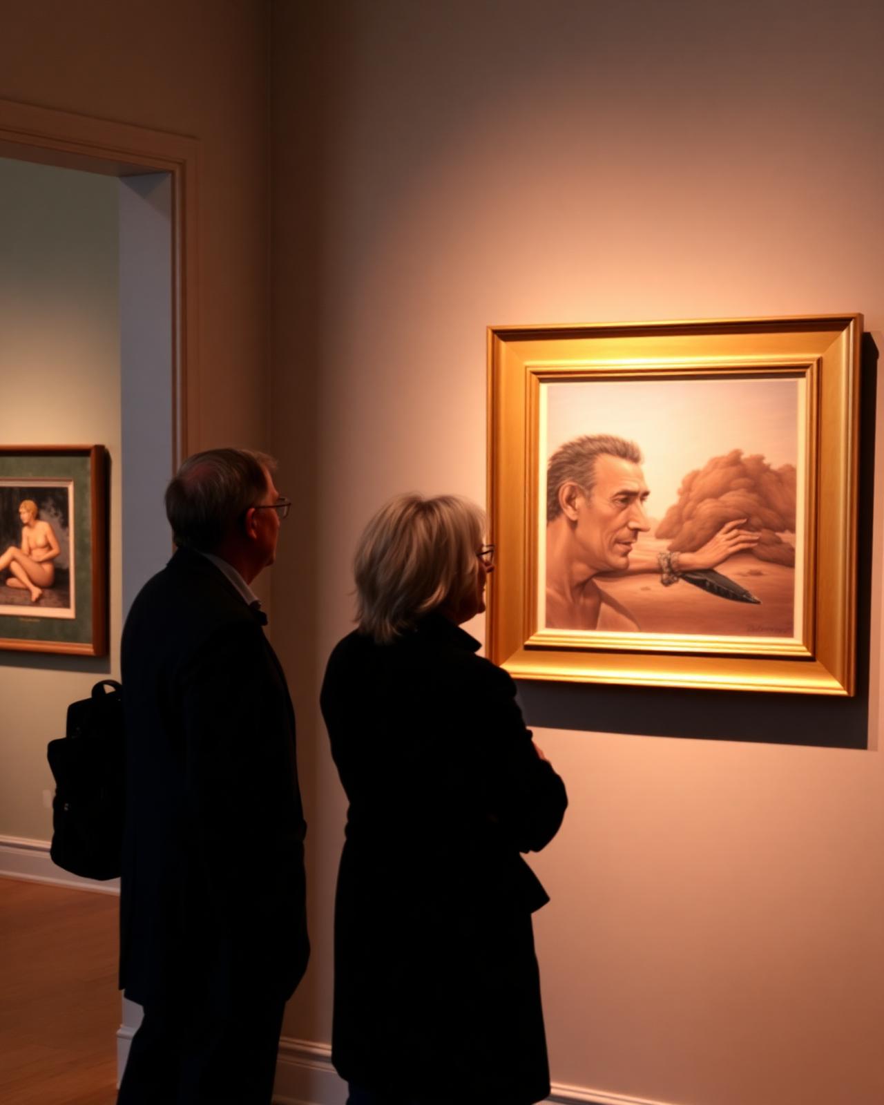 Gallerist and visitor in conversation