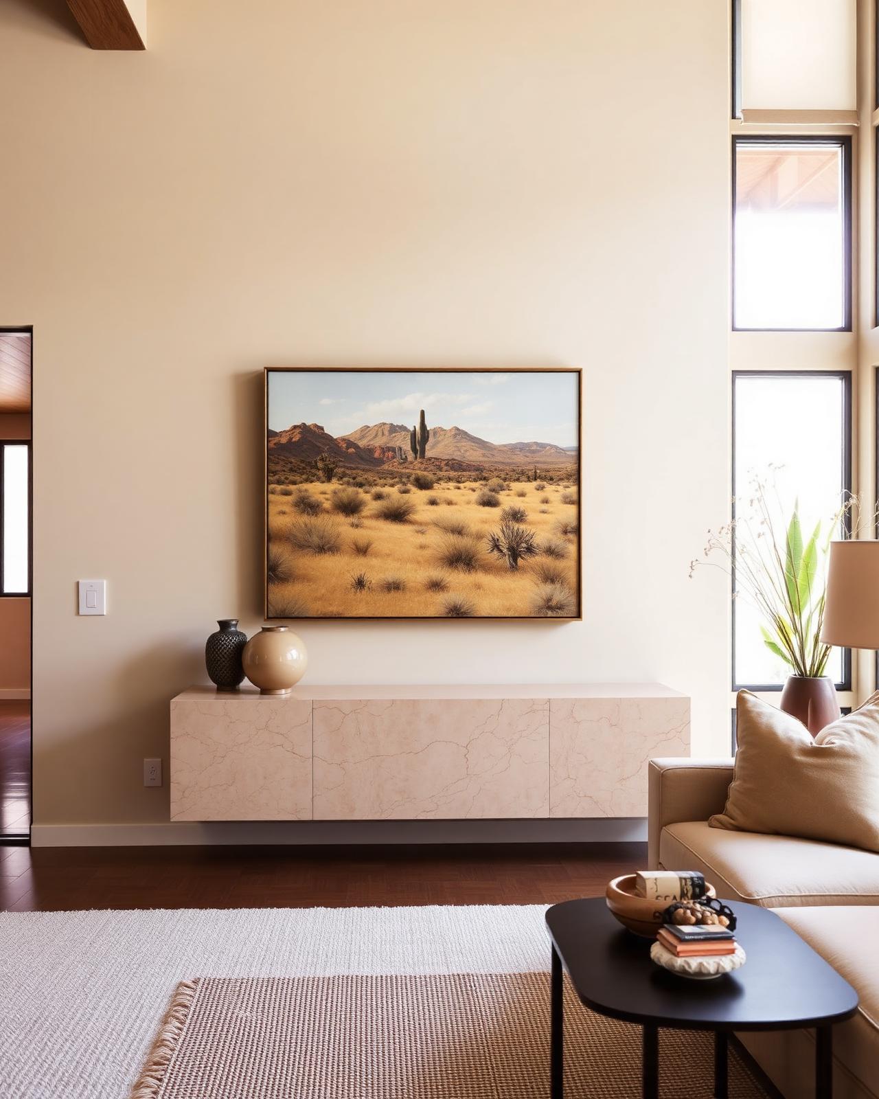 Western painting installed in a contemporary living room